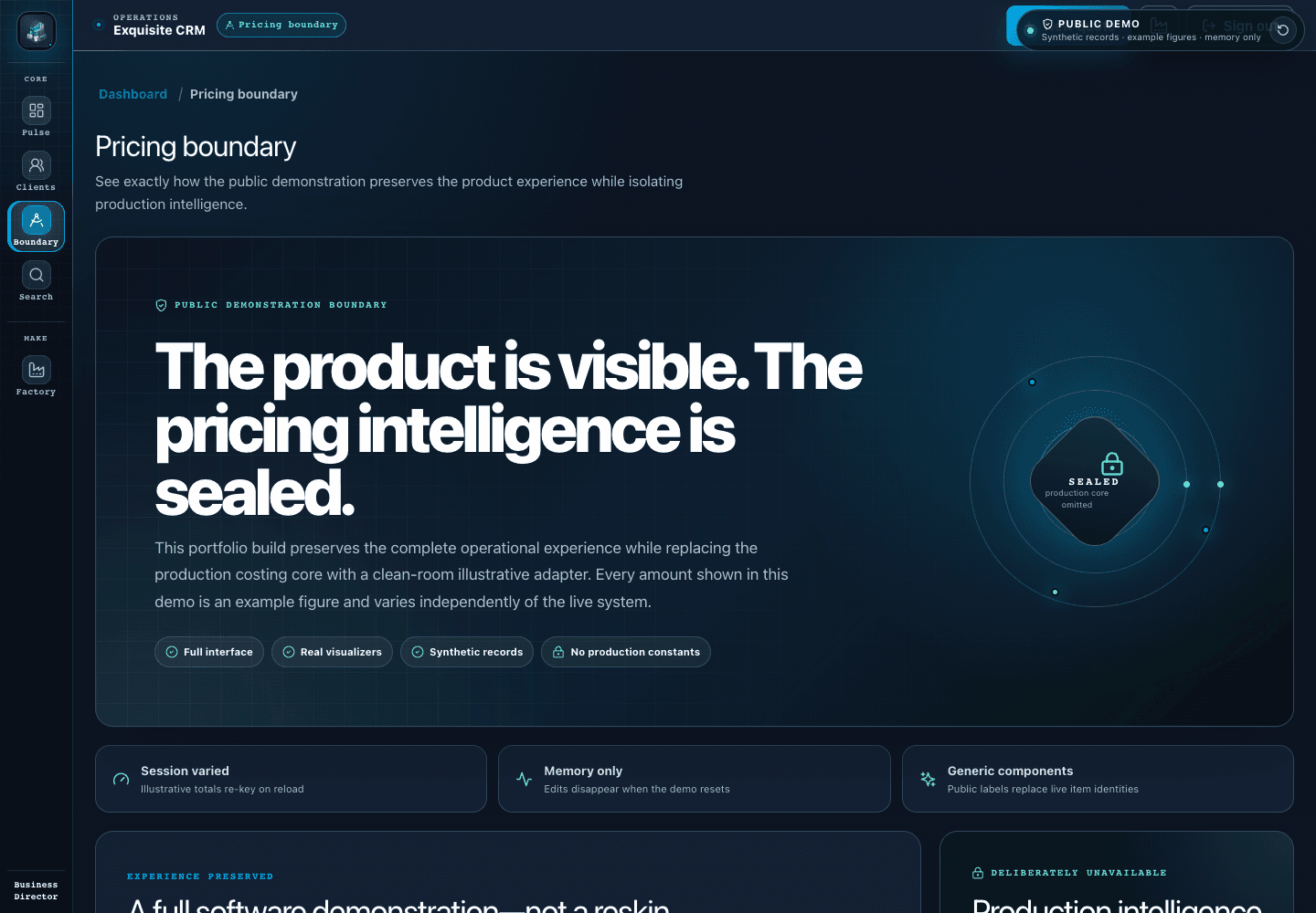Protected CRM example-pricing boundary