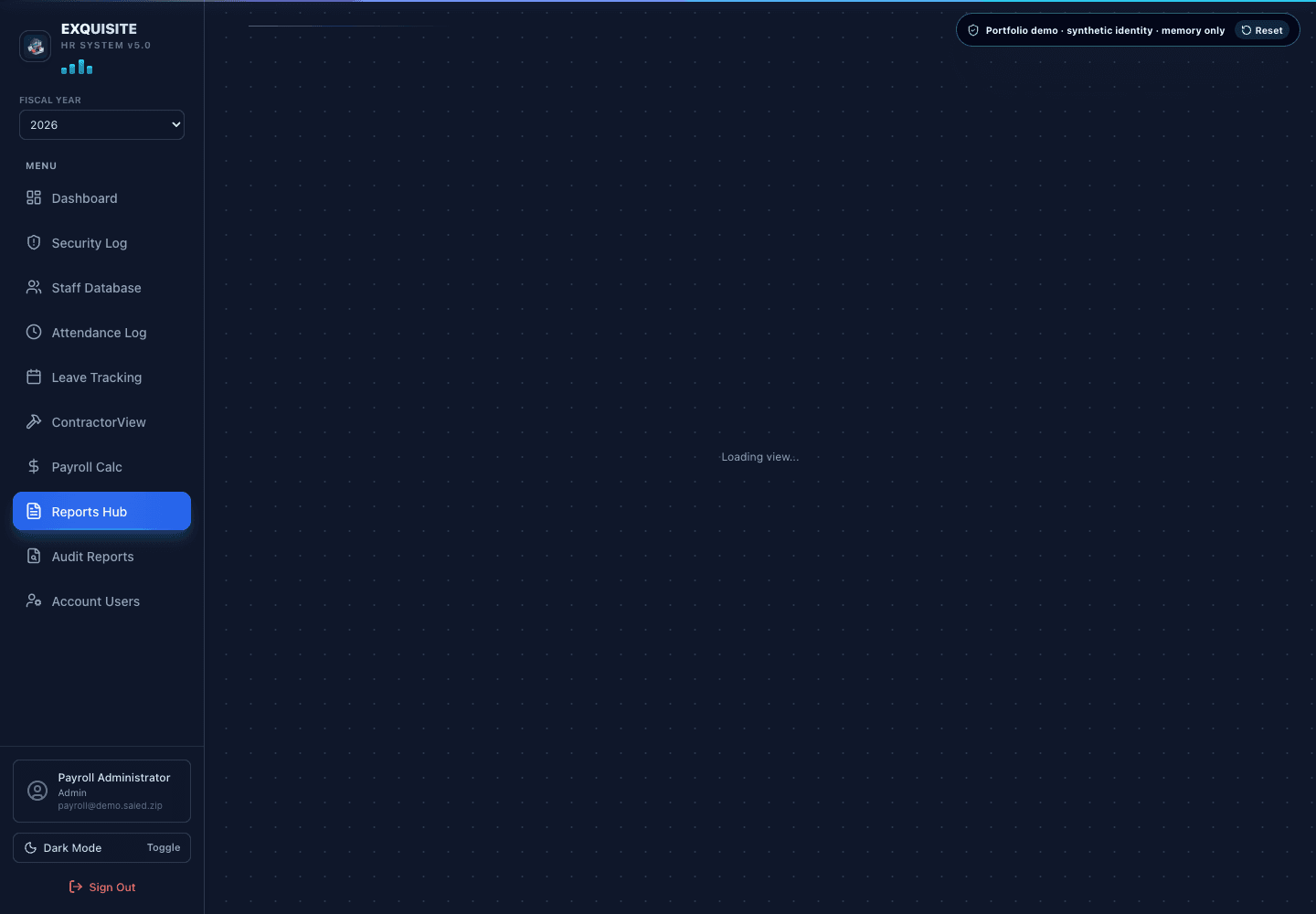 Payroll reports and export workspace