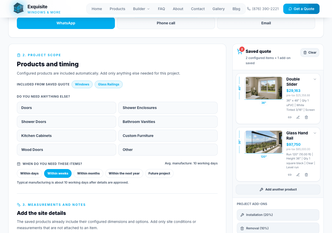 Responsive public quote workflow with configured products