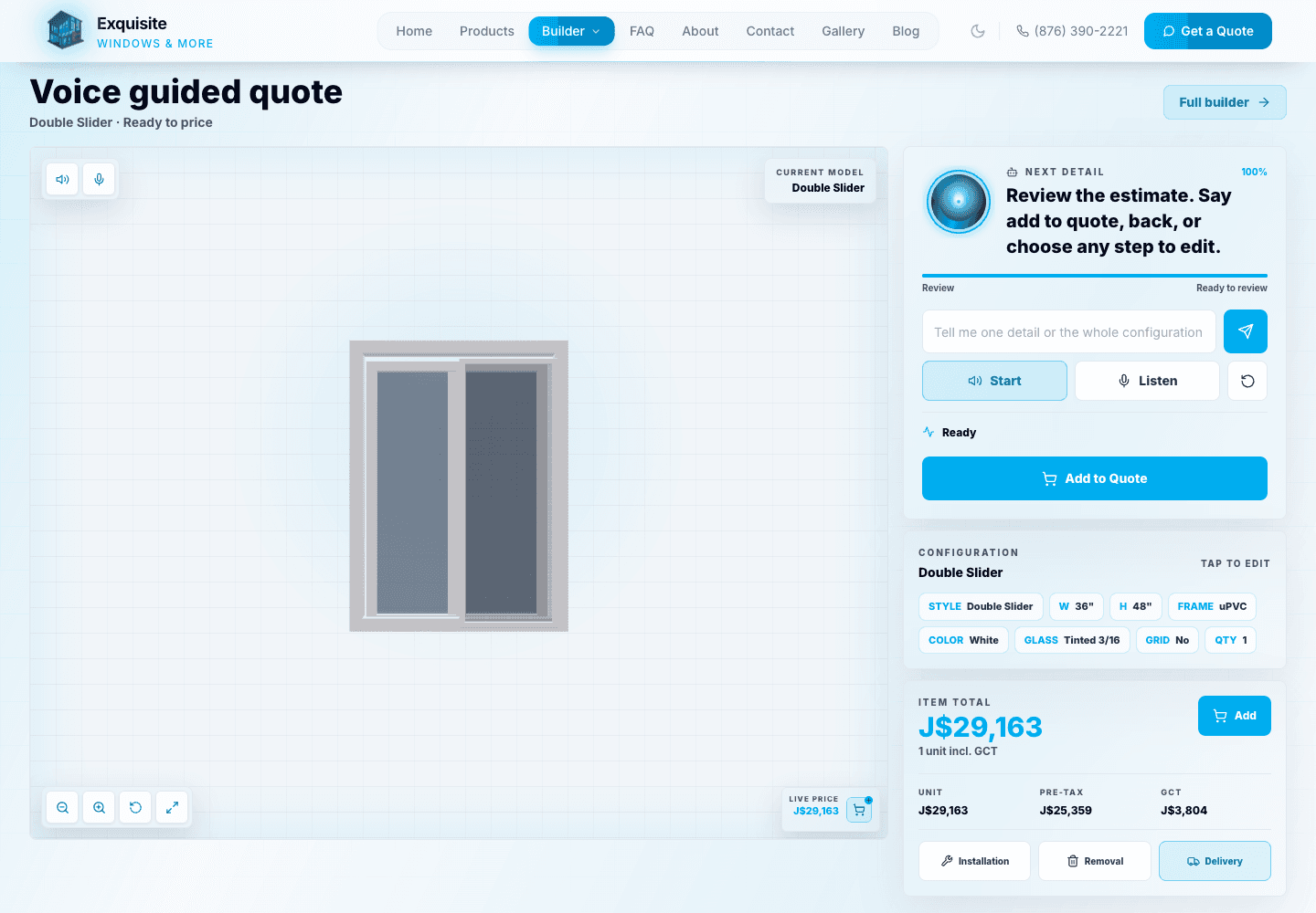Voice-guided window quote builder