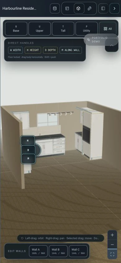 The Harbourline demo kitchen in the real Exquisite Woodwork 3D workspace